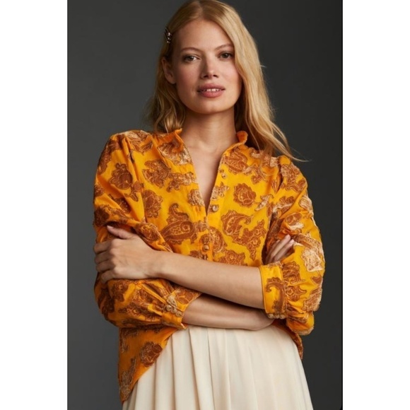 Pilcro Velvet Blouse Top Floral Embroidered Applique Casual Boho Peasant XS NWT - Picture 3 of 15